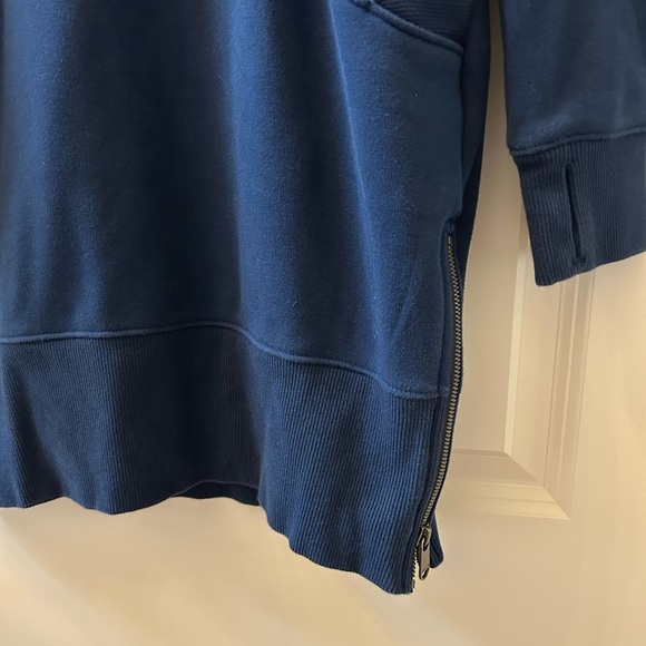 Athleta Cozy Karma Funnel Neck Sweatshirt Dress. Enchanted Blue color. Zippers - Picture 4 of 14